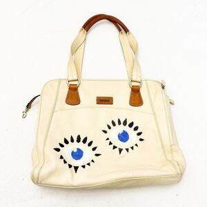 Hartmann Leather Tote Cream Brown Accents Wide Eye Design Tote/Shoulder Bag